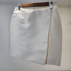 Douglas Hannant White Linen Blend Wrap Skirt Size 10 with Slit Made‎ in USA